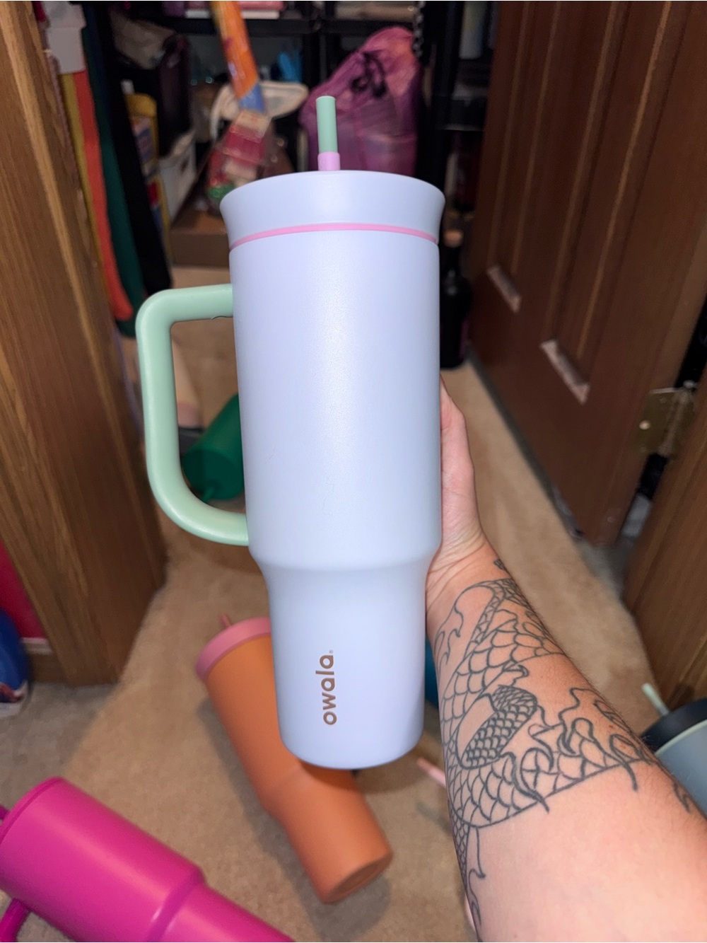 Owala Pastel White & Mint Insulated Travel Mug with Handle